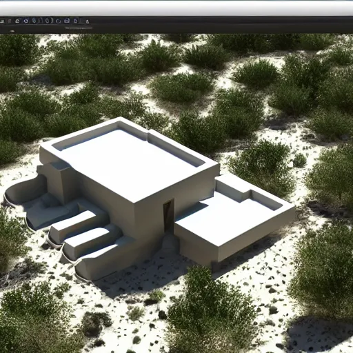 Prompt: parametric architectural 3 d model in the desert