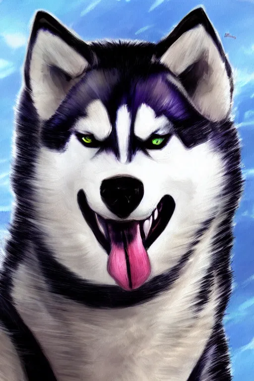 Prompt: a character design of a husky hero, portrait painting, anime, humanoid, anthropomorphic, personify, furry