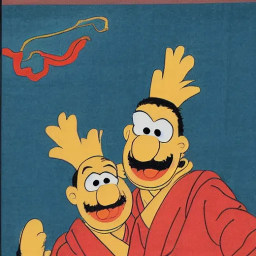 Prompt: bert & ernie from sesame street, ukiyo - e