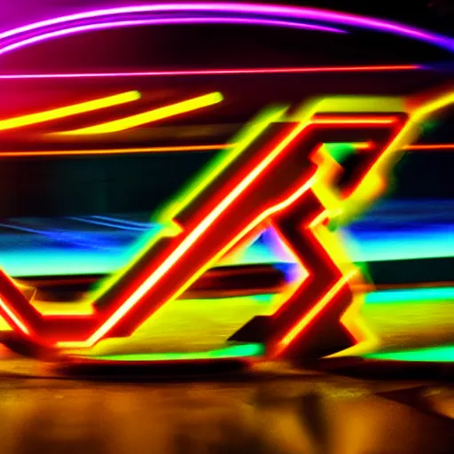 Image similar to break dancer of neon lights, long exposure shot, tron, cinematic view from lower angle, design, adobe