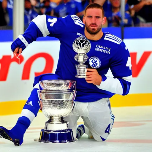 Prompt: a chelsea football player winning the stanley cup