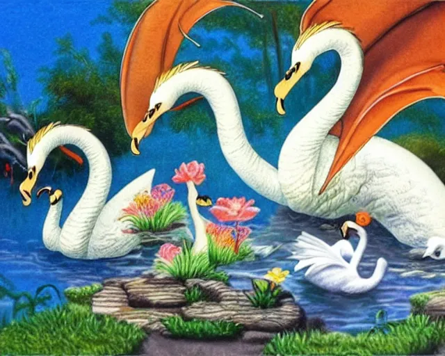 Prompt: dragon swan tiger turtle