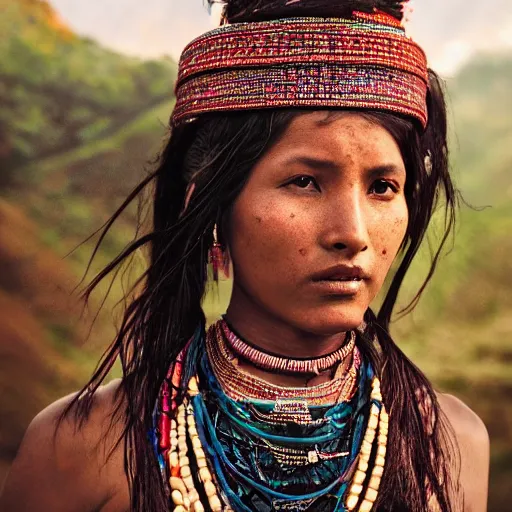 Image similar to portrait of a stunningly beautiful alluring nepalese tribal female, depth of field, zeiss lens, detailed, symmetrical, centered, fashion photoshoot, by annie leibovitz and steve mccurry, david lazar, jimmy nelsson, breathtaking, 8 k resolution, extremely detailed, beautiful, establishing shot, artistic, hyperrealistic, beautiful face, octane render