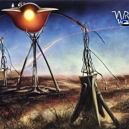 Image similar to War of the Worlds Tripod, Jeff Wayne Album Art