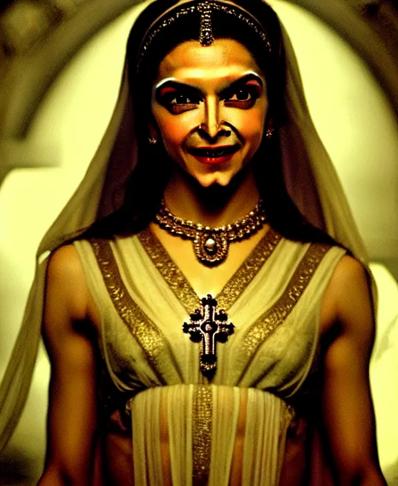 Image similar to cross-processed film still of beautiful Deepika Padukone dressed as an ancient Greek goddess looking at the camera with beautiful eyes. complex detailed film still at 16K resolution and amazingly epic visuals. epically luminous image. amazing lighting effect, image looks gorgeously crisp as far as it's visual fidelity goes, absolutely outstanding image. perfect film clarity. amazing film quality. iridescent image lighting. Criterion collection. gloriously cold atmosphere. mega-beautiful pencil image shadowing. beautiful face. 16k upscaled image. soft image shading. soft image texture. intensely beautiful image. large format picture.