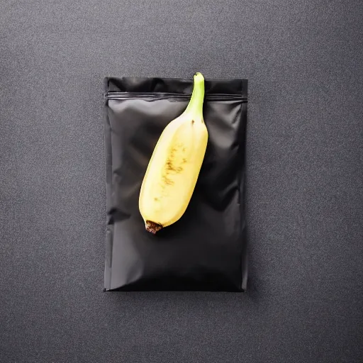 Image similar to a TRANSLUCENT bag containing a banana, black background