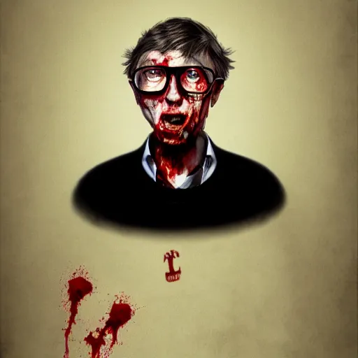 Image similar to a zombie Bill Gates, by WLOP, horror, wounds, bloody, dark fantasy, trending on artstation