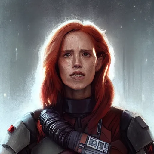 Image similar to portrait of a woman by greg rutkowski, a jedi commander, mara jade, wearing the tactical gear of the galactic alliance, star wars expanded universe, she is about 4 0 years old, highly detailed portrait, digital painting, artstation, concept art, smooth, sharp foccus ilustration, artstation hq