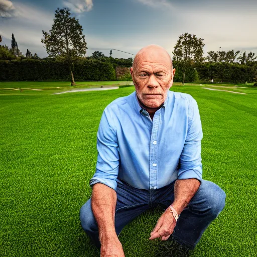 Image similar to corbin bernsen looking upset at his lawn, ( sony a 7 r iv, symmetric balance, polarizing filter, photolab, lightroom, 4 k, dolby vision, photography awardm, voque, perfect face )