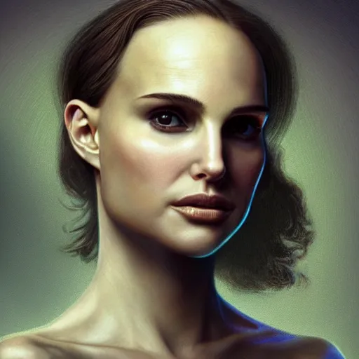 Image similar to a expressive portrait of natalie portman in dramatic lighting, depth of field background, artstation, award - winning realistic sci - fi concept art by jim burns and greg rutkowski, beksinski, a realism masterpiece, expressive color palette, james gilleard, bruegel, alphonse mucha, and yoshitaka amano