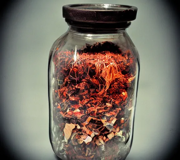 Prompt: corrupted jar full of bad mojo, photo pic by voodoo 35mm H 576