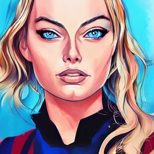 Prompt: a portrait of margot robbie, anime art style, highly realistic, highly detailed, sharp