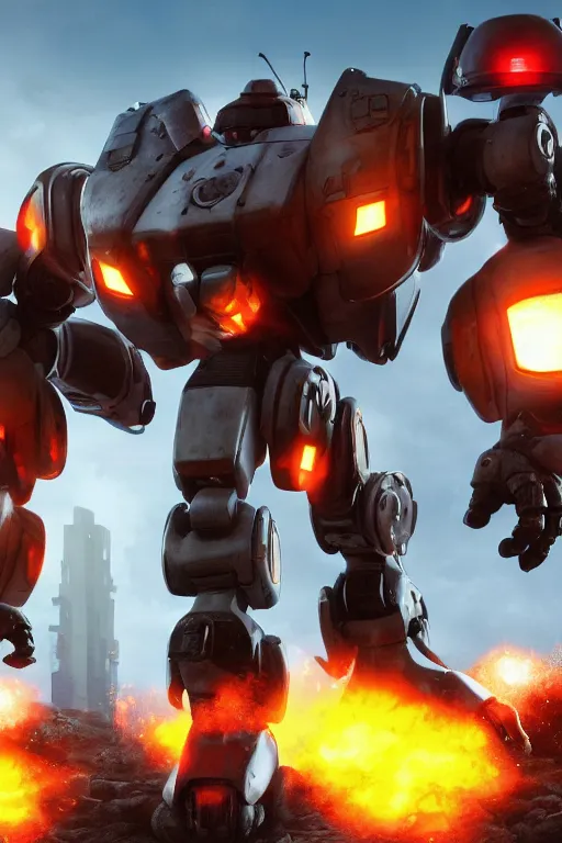 Image similar to mechwarrior 5 : mercenaries mech megaman transformer robot boss tank engine game octane render, 4 k, hd 2 0 2 2 3 d cgi rtx hdr style chrome reflexion glow fanart, global illumination ray tracing hdr fanart arstation by ian pesty by jesper ejsing pixar and disney unreal zbrush central hardmesh