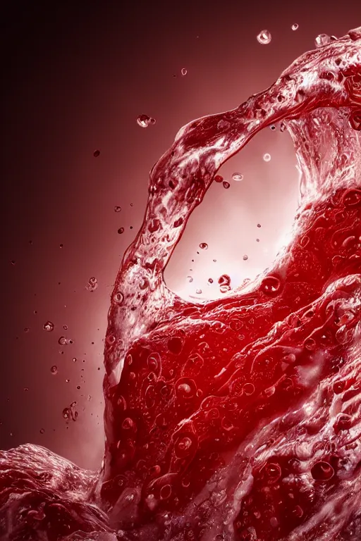 Image similar to swirling organic liquids mixing together, extremly detailed, organism, veins, red and white, intrinsec details, dramatic light, octane render, realistic