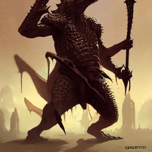 Image similar to a crocodile warrior, by greg rutkowski, magic the gathering,