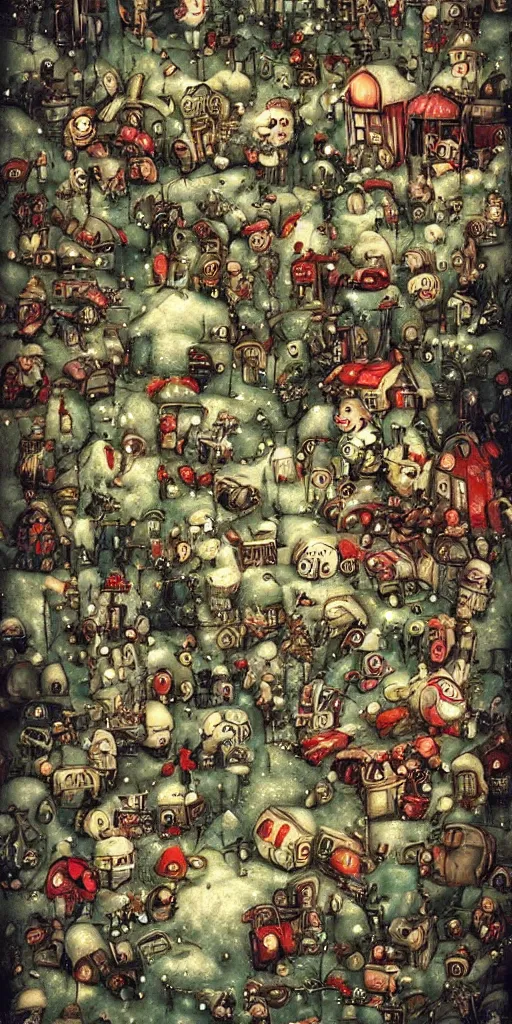 Image similar to a christmas toy junkyard scene by alexander jansson and where's waldo