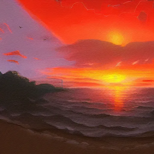 Prompt: A dramatic sunset by Aenami Alena