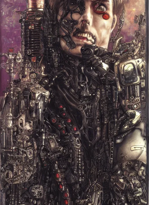 Prompt: portrait of gothic Tom Cruise, cyberpunk, Warhammer, highly detailed, artstation, illustration, art by Gustav Klimt and Range Murata and Katsuya Terada