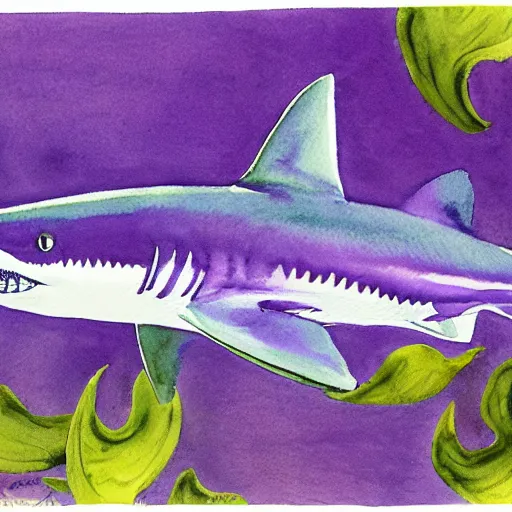 Image similar to watercolor of a purple shark by charles e. burchfield