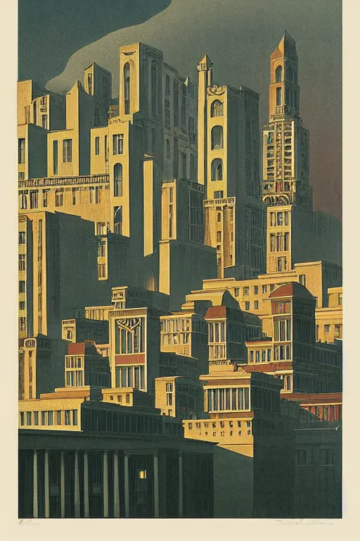 Prompt: resplendent art deco print of Washington, DC, Italy by Hasui Kawase and Lyonel Feininger