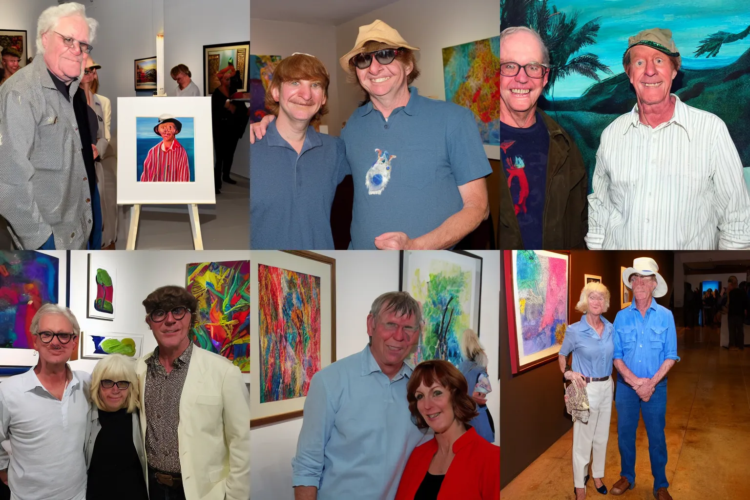 Prompt: skipper and gilligan attending an art opening