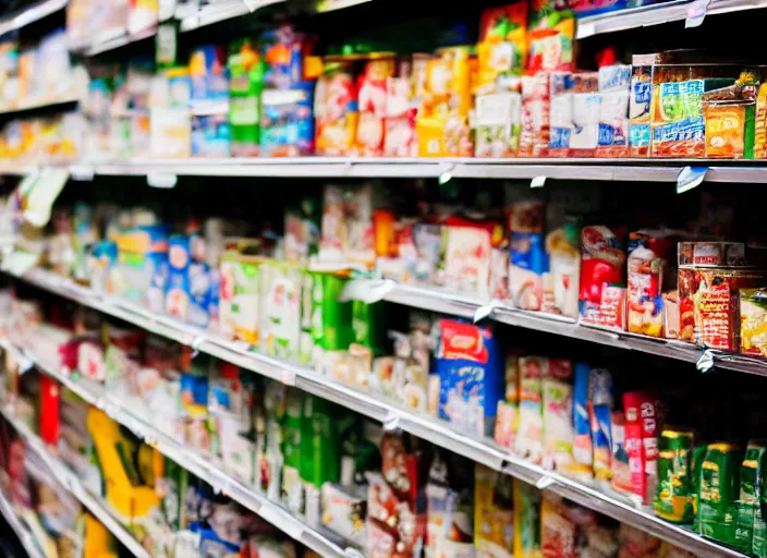 Image similar to photo of Gandalf stacking supermarket shelves, depressing, sad, 85mm f1.8