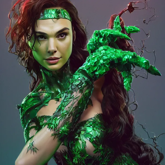 Image similar to portrait of Gal Gadot as a Poison Ivy in Batman & Robin 1997. intricate artwork. by Tooth Wu, wlop, beeple, dan mumford. octane render, trending on artstation, greg rutkowski very coherent symmetrical artwork. cinematic, hyper realism, high detail, octane render, 8k