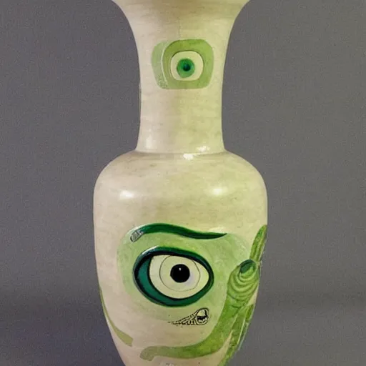 Prompt: vase work, Ancient vase art of mike wazowski in art style of chinese art, fragmented clay firing chinese vase with an mike wazowski in the style of ancient chinese art, ancient chinese art!!!!! chinese art