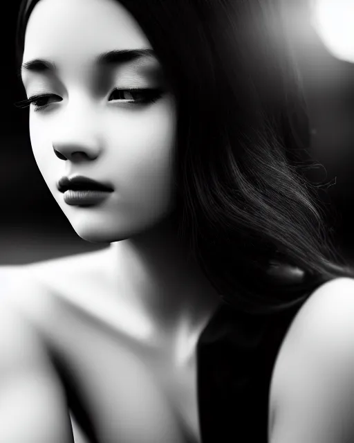 Image similar to black and white dreamy young beautiful female artificial intelligence, cinematic, rim light, bokeh, photo - realistic, elegant, high detail, 8 k, masterpiece, photo taken in 1 9 3 0