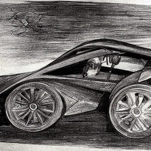 Prompt: a sketch of a supercar by leonardo da vinci