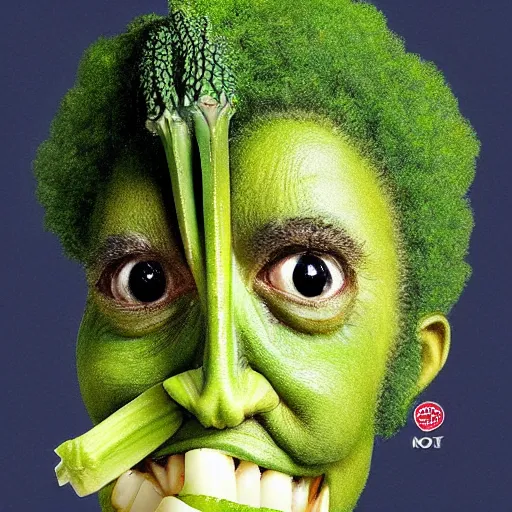 Image similar to a dish of justin beibers face fused with okra veg with green stalky ( ( green justin beiber face ) ), okra shaped stalk nose, oprah okra winfrey sentient veg, by greg rutkowski