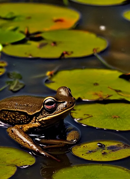 dark clouds, close - up of a moody frog in the pond | Stable