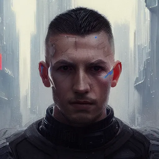 Prompt: A portrait of a man, hairstyle undercut, techwear, cyberpunk, sith, star wars art, art by greg rutkowski, matte painting, trending on artstation