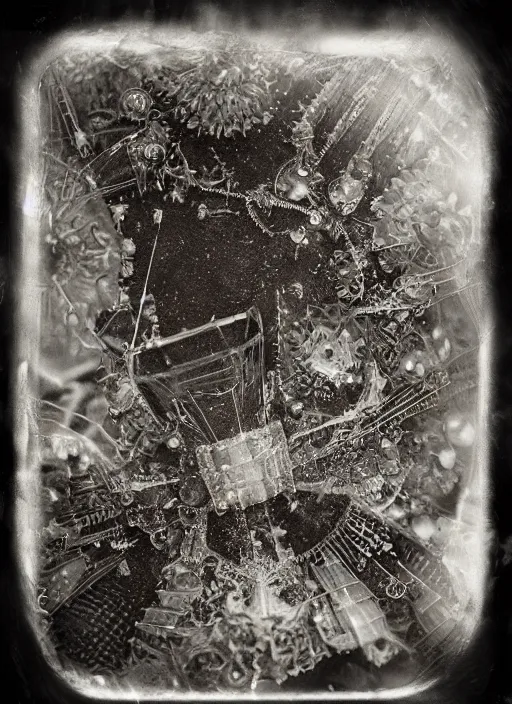 Prompt: old wetplate daguerreotype invention of entrophy, explosion of data fragments, fractal, intricate, elegant, highly detailed, parallax, leica, medium format, subsurface scattering, by joan eardly