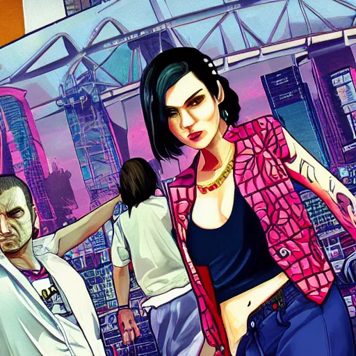 Prompt: illustration gta 5 artwork of tokyo night yakuza geisha futur, tokyo drift, stephen bliss, anthony mcbain, roxie vizcarra