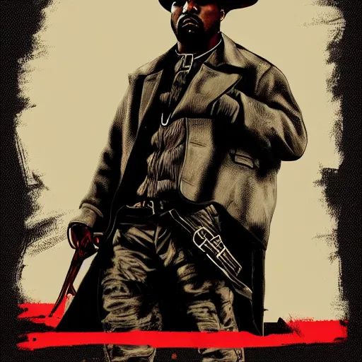 Image similar to kanye west in stephen bliss illustration red dead redemption 2 artwork of kanye west, in the style of red dead redemption 2 loading screen, by stephen bliss, artstation