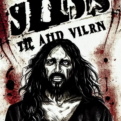 Image similar to Jesus as a horror movie slasher villain, award winning horror cinematic movie poster