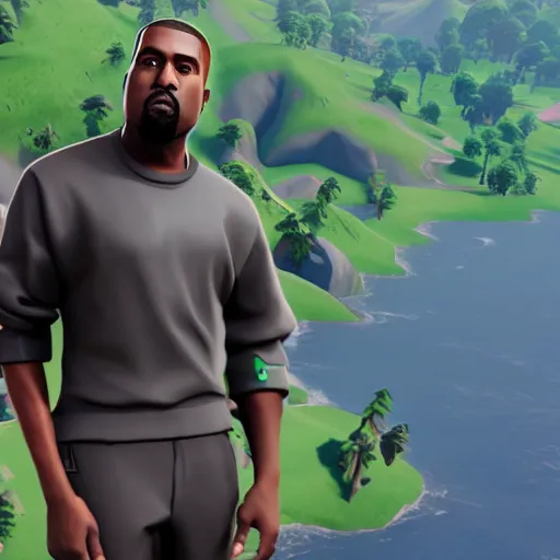 Image similar to kanye west in fortnite lobby 3 d avatar skin