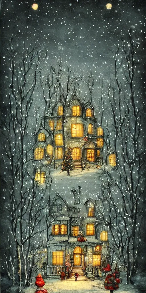 Image similar to a vintage christmas night scene by alexander jansson