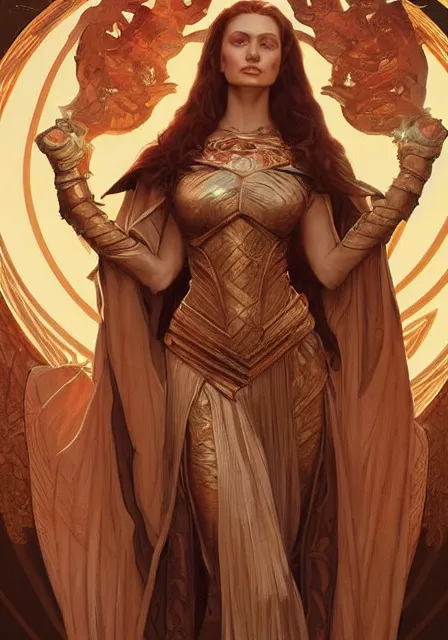 Image similar to sansa angeline jolie gessica chastain mummy fire goddess of war, intricate, elegant, highly detailed, digital painting, artstation, concept art, smooth, sharp focus, illustration, art by artgerm and greg rutkowski and alphonse mucha and william - adolphe bouguereau