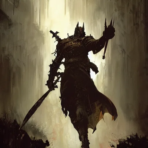 Image similar to The Dark Souls Knight, art by Craig Mullins, Simon Bisley, Gregory Manchess, Fernanda Suarez, Artem Demura, Alphonse Mucha, Donato Giancola, Jason Felix, Steve Argyle, Tyler Jacobson, Peter Mohrbacher, digital art, trending on artstation