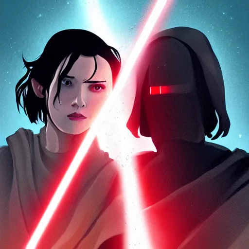 Image similar to rey and kylo ren holding hands, pixiv illustration, digital art