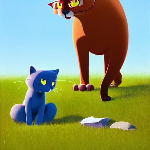 Prompt: goro fujita ilustration a little cougar drinks on the grass by goro fujita, painting by goro fujita, sharp focus, highly detailed, national geographic