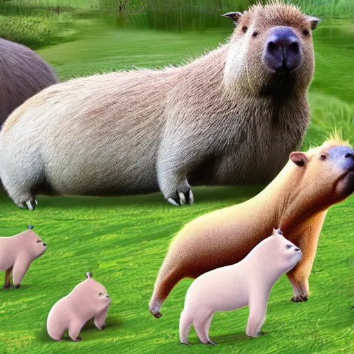 Prompt: a society run by capybaras ultra realistic image