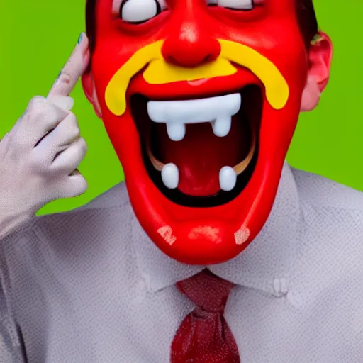 Image similar to photo of generic human face becoming of ronald mcdonalds screaming in pain