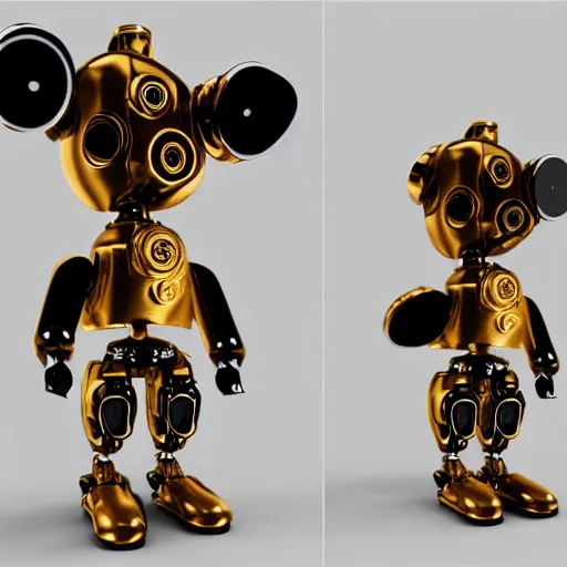 Image similar to steampunk robot dog gold black and rose, shiny golden, studio light, 4 k, highly detailed, black background, light on top