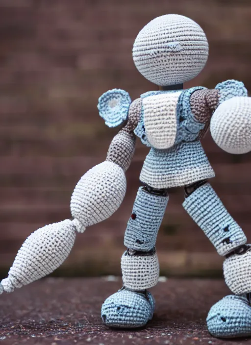 Prompt: a crochet mecha, very detailed, Sigma 30 mm f/1.4