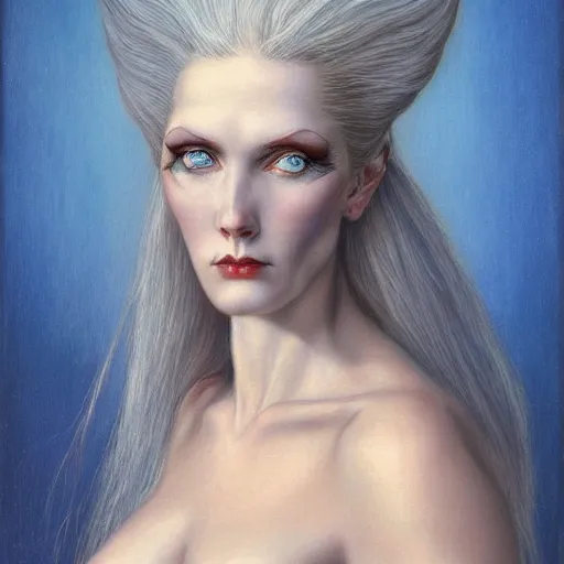 Prompt: front portrait of an ice Blue eyes woman, by Gerald Brom