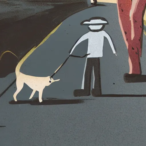 Image similar to stick figure of man walking a dog