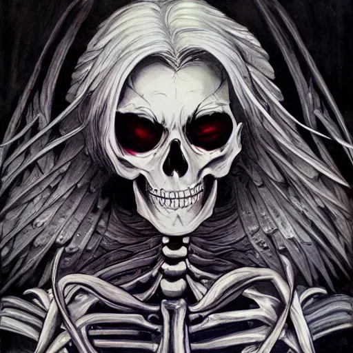 Prompt: A painting of an evil skeleton in the style of Ayami Kojima.